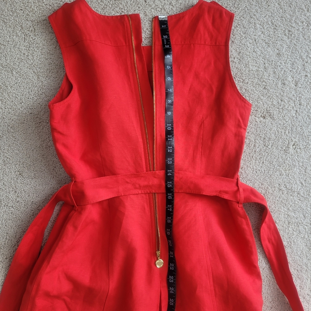 Chic Calvin Klein Red Linen Sleeveless Belted Dress Size 12 W/Pockets Like New - Picture 11 of 13